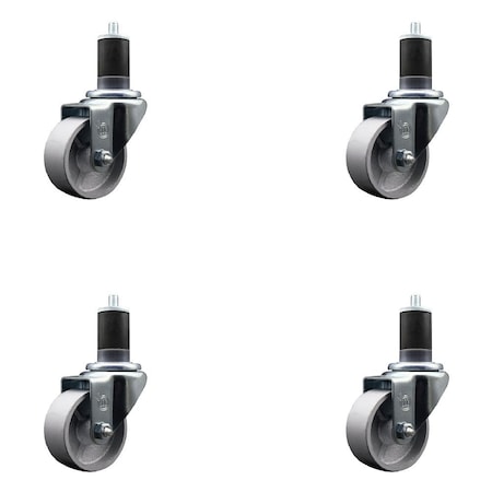 Service Caster 3'' Semi Steel Wheel Swivel 1-5/8'' Expanding Stem Caster Set, 4PK SCC-EX20S315-SSR-158-4